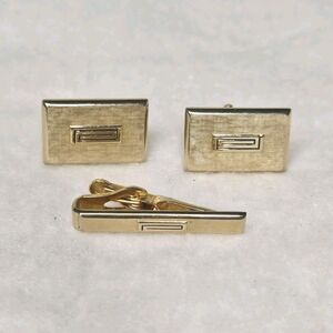 Swank Gold Tone Rectangular Men's Cufflinks & Tie Clip Set